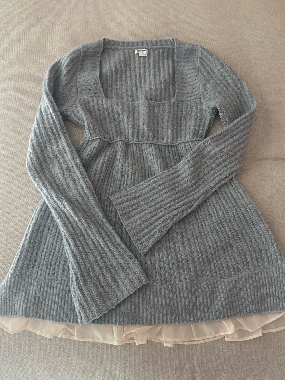 Urban Outfitters Gray Babydoll Dress with cream ruffle hem detail